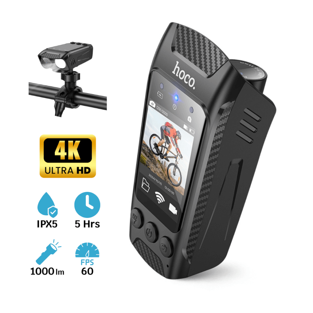 กล้องติดจักรยาน HOCO DV104 4K 60FPS พร้อมไฟหน้าในตัว 1000LM หน้าจอ IPS HD กันสั่น กันน้ำ IPX5 รองรับ WIFI และ APP_9